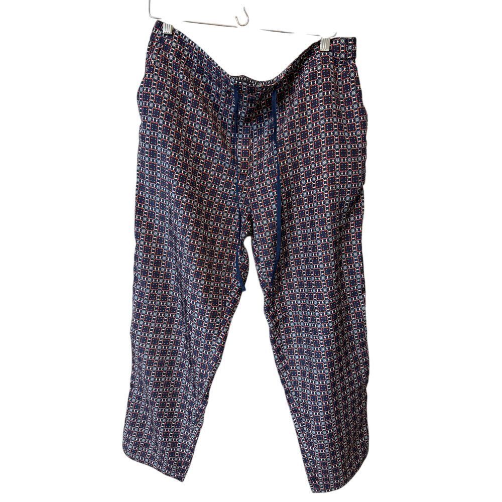 Joe Fresh Geometric Print Drawstring Lounge‎ Pants Casual Comfort Navy Orange 12